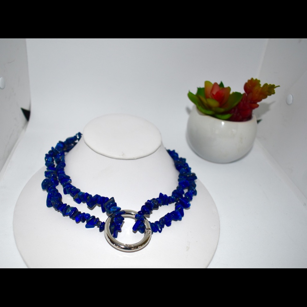 Blue Lapis Gemstone Chip  Necklace.